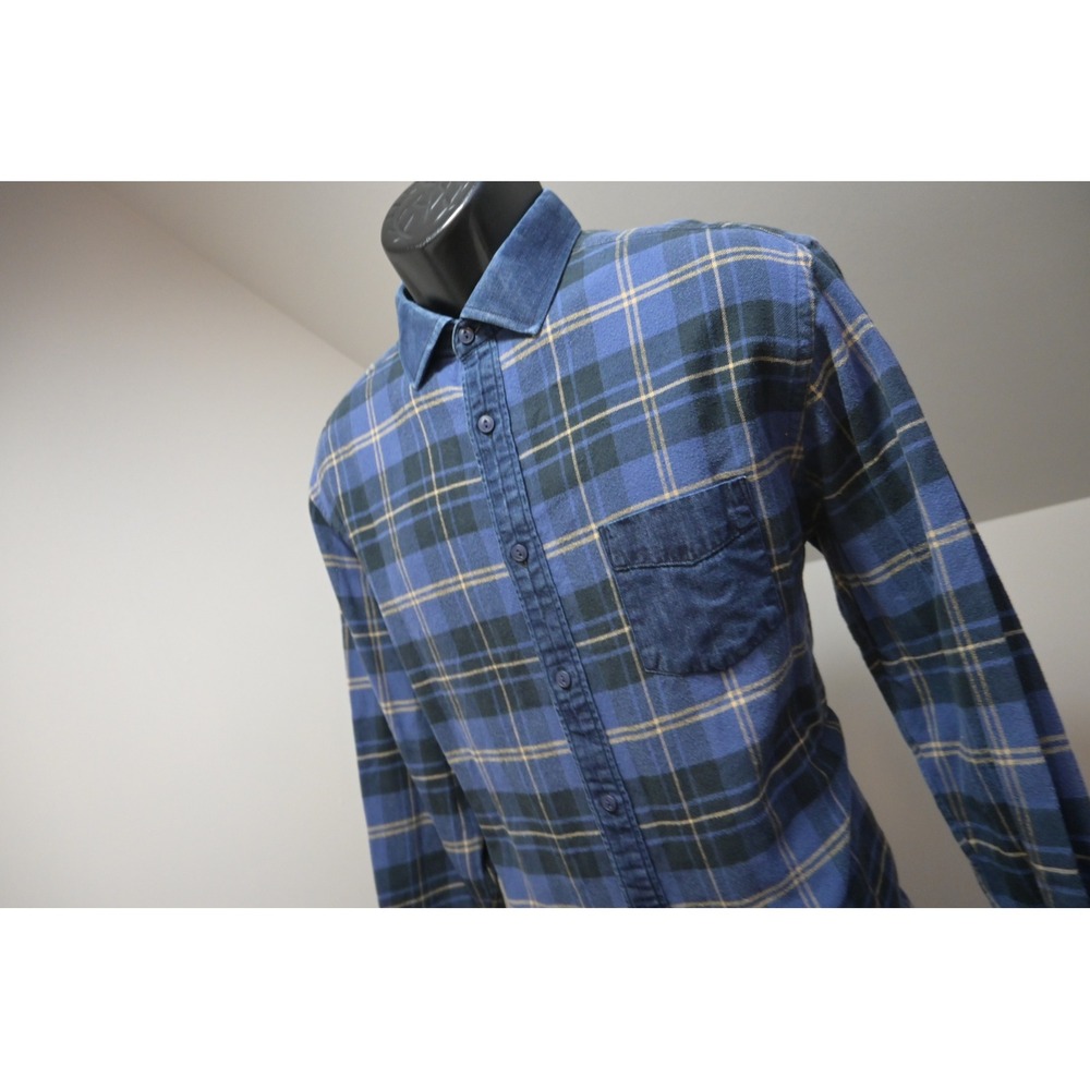 UNTUCKit Button Down Shirt Mens Large Blue Plaid Denim Trim Flannel Excellent
